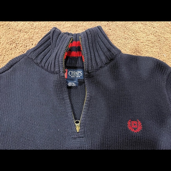 Boys Chaps blue sweater with red edging, size M 10/12 - Picture 2 of 2
